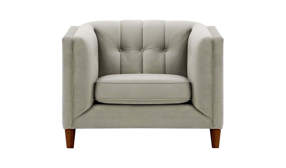 Fauteuil Sodre, gris clair - Velluto 15, Couleur des pieds: Chêne foncé
