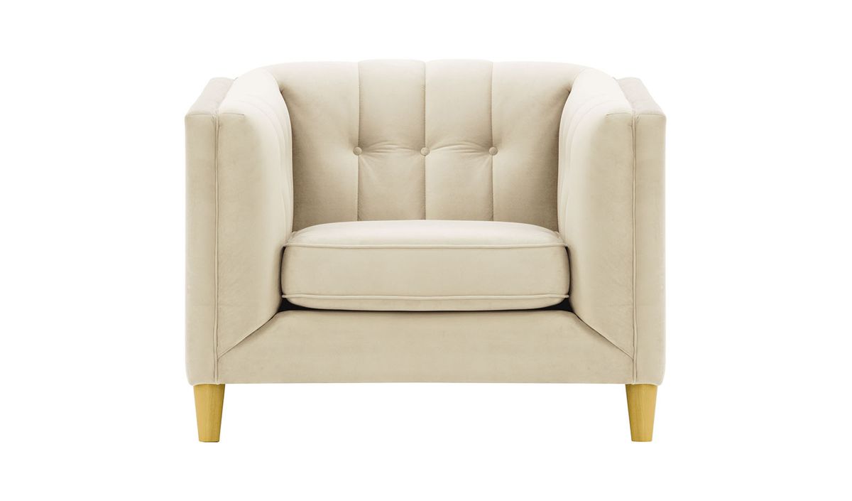 Fauteuil Sodre, beige clair - Velluto 2, Couleur des pieds: Chêne clair