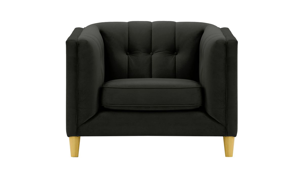 Fauteuil Sodre, noir - Velluto 20, Couleur des pieds: Chêne clair
