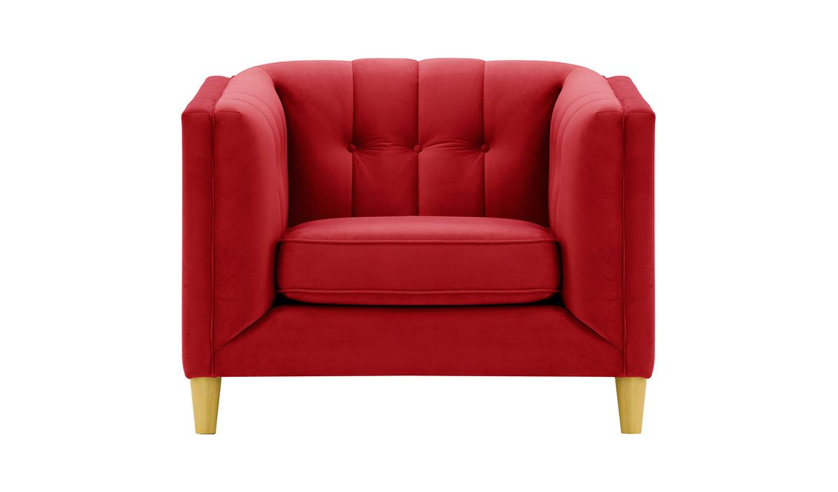 Fauteuil Sodre, rouge - Velluto 7, Couleur des pieds: Chêne clair