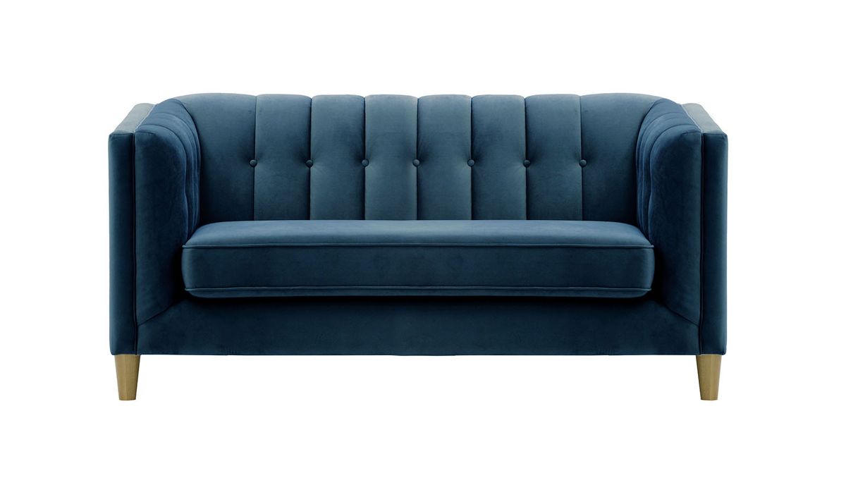Canapé deux places Sodre, bleu - Velluto 11, Couleur des pieds: Noir wax