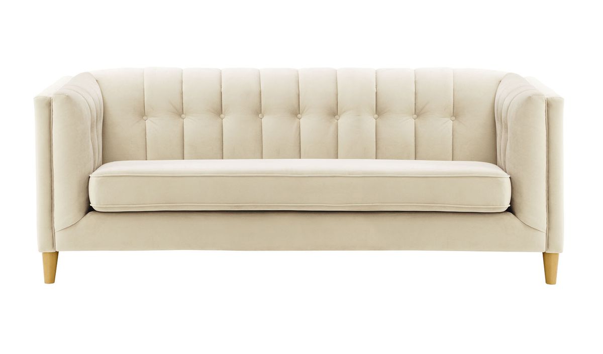 Canapé trois places Sodre, beige clair - Velluto 2, Couleur des pieds: Chêne clair