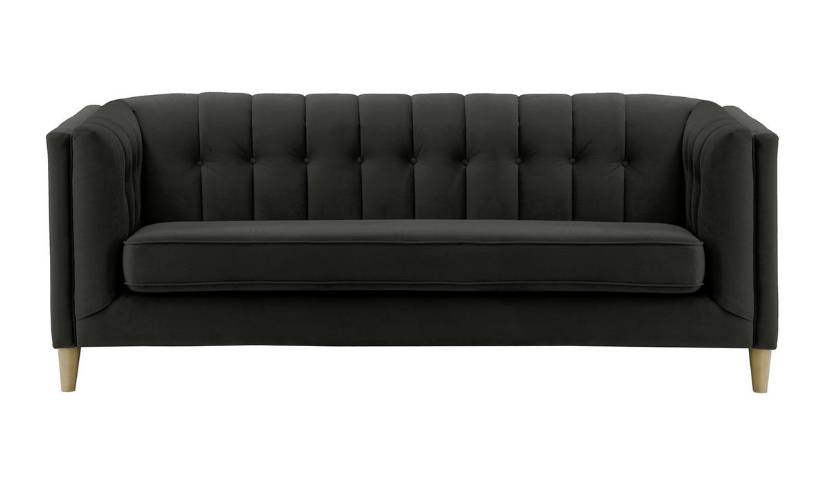 Canapé trois places Sodre, noir - Velluto 20, Couleur des pieds: Noir wax