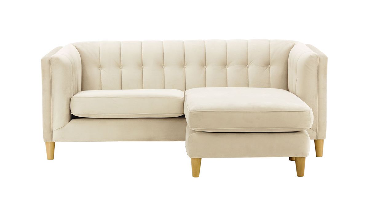 Canapé d’angle réversible Sodre, beige clair - Velluto 2, Couleur des pieds: Chêne clair