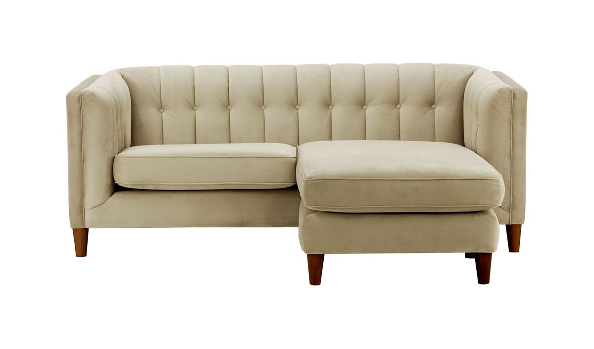 Canapé d’angle réversible Sodre, beige - Velluto 3, Couleur des pieds: Chêne foncé