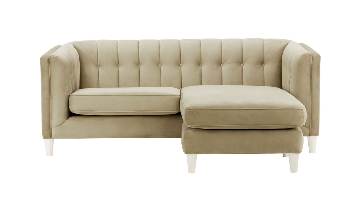 Canapé d’angle réversible Sodre, beige - Velluto 3, Couleur des pieds: Blanc