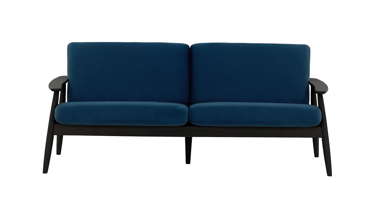 Canapé trois places Demure, bleu - Velluto 11, Couleur des pieds: Noir