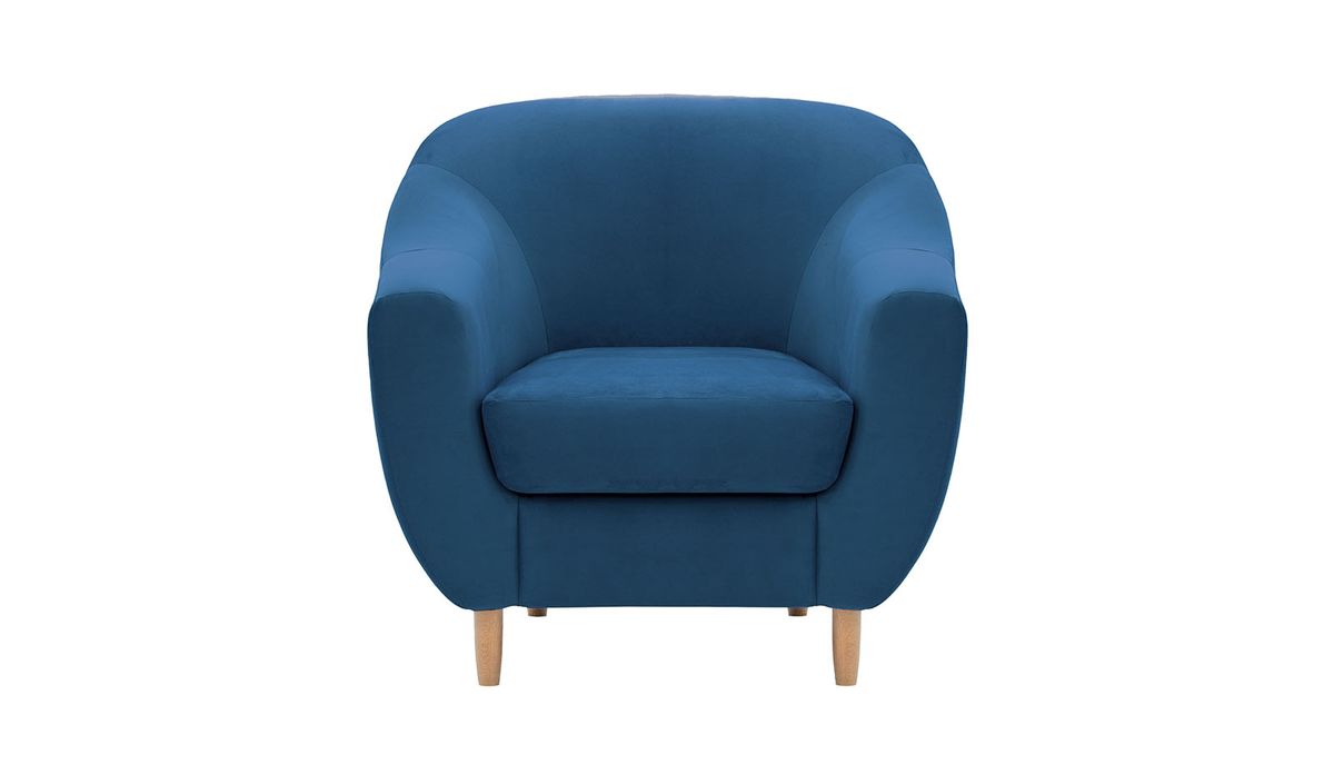 Fauteuil Salma, bleu - Velluto 11, Couleur des pieds: Chêne clair