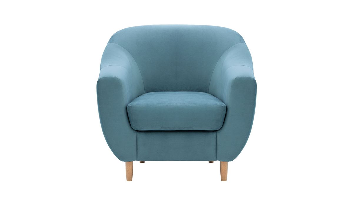 Fauteuil Salma, bleu - Velluto 12, Couleur des pieds: Chêne clair