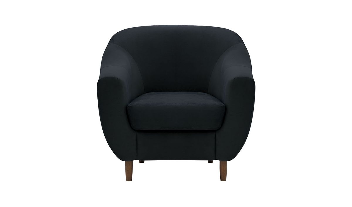 Fauteuil Salma, noir - Velluto 20, Couleur des pieds: Chêne foncé