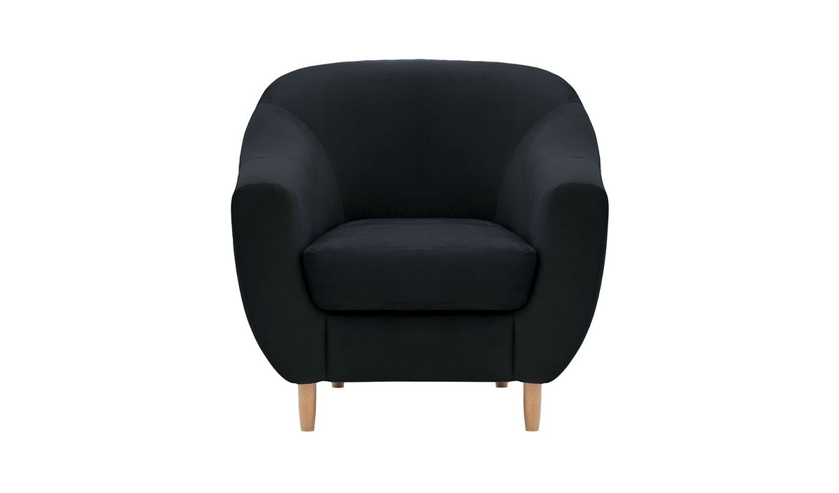 Fauteuil Salma, noir - Velluto 20, Couleur des pieds: Chêne clair