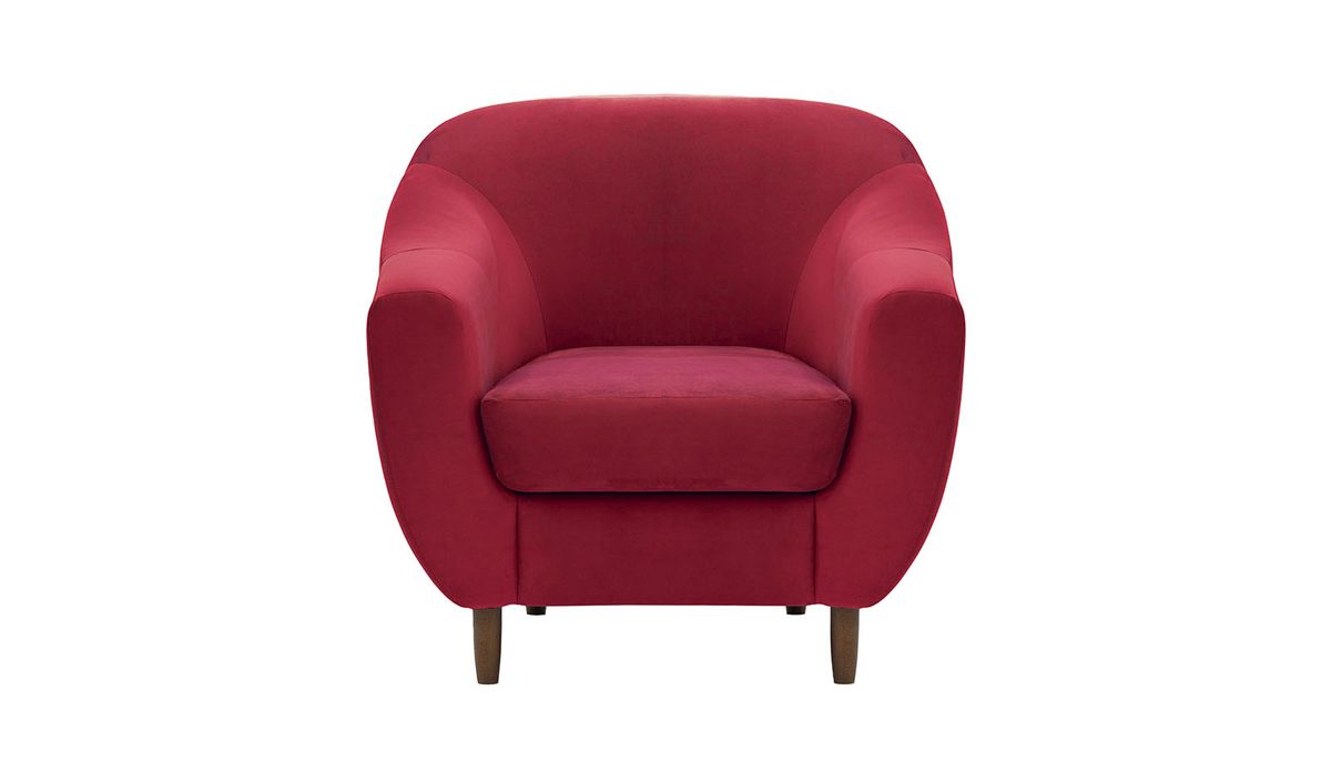 Fauteuil Salma, rouge - Velluto 7, Couleur des pieds: Chêne foncé