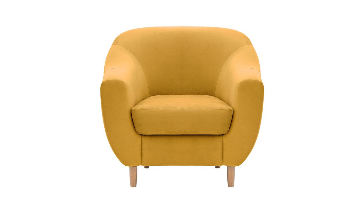 Fauteuil Salma, moutarde - Velluto 8, Couleur des pieds: Chêne clair