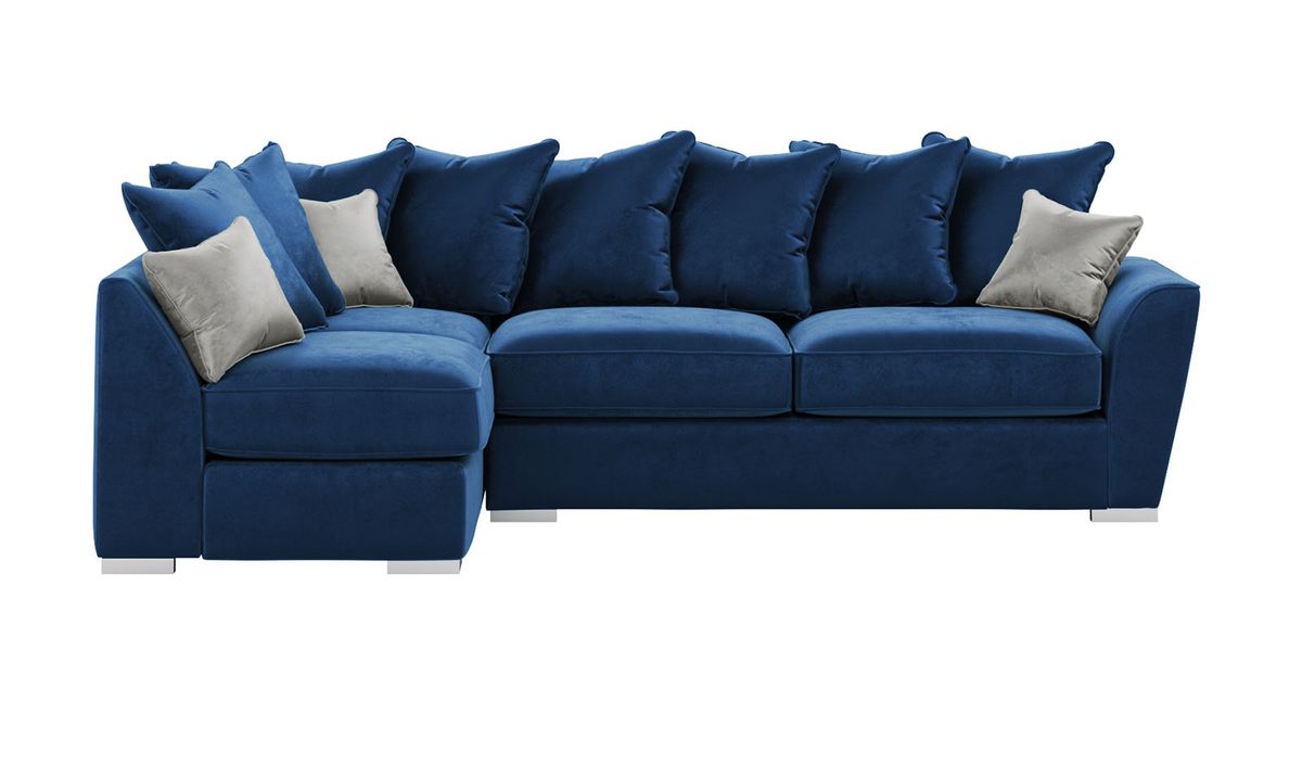 Canapé d'angle gauche Majestic New dossier à coussins amovibles, bleu - Velluto 11/ gris clair  - Velluto 15