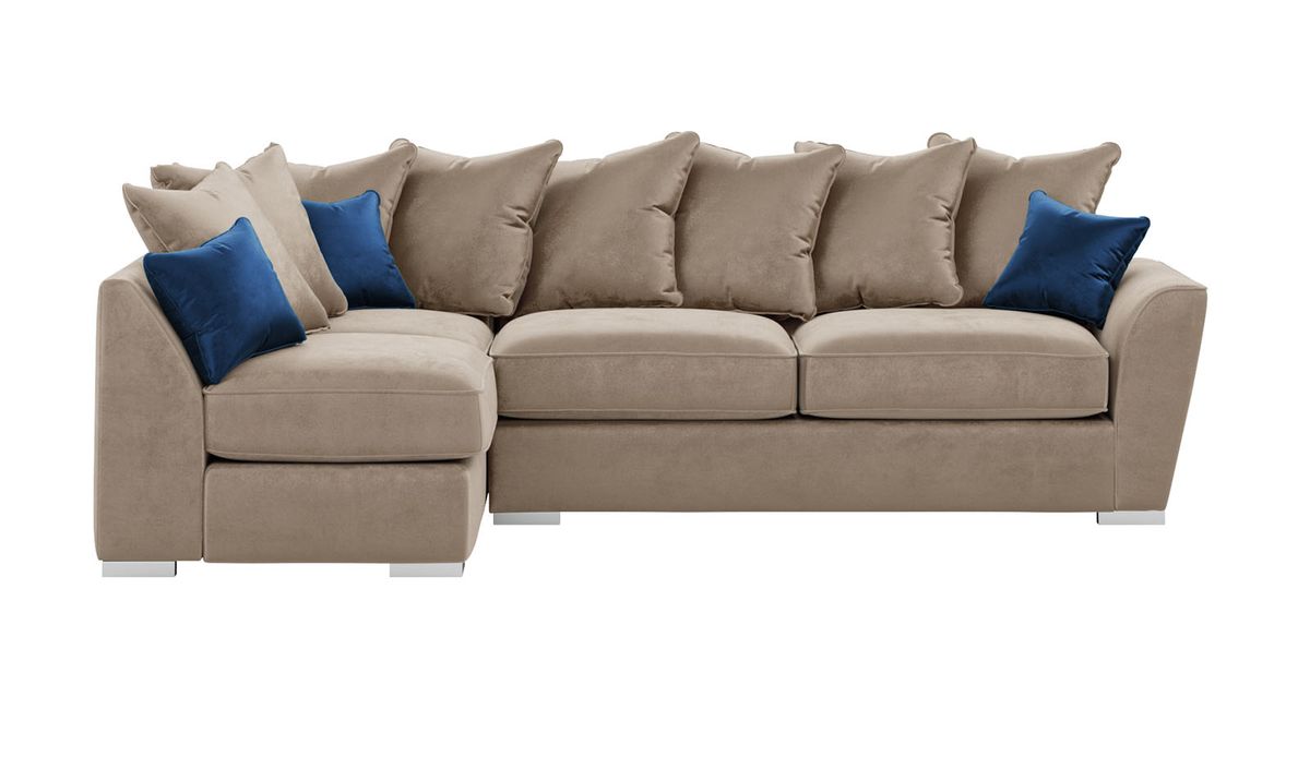 Canapé d'angle gauche Majestic New dossier à coussins amovibles, beige - velluto 3/ bleu  - Velluto 11
