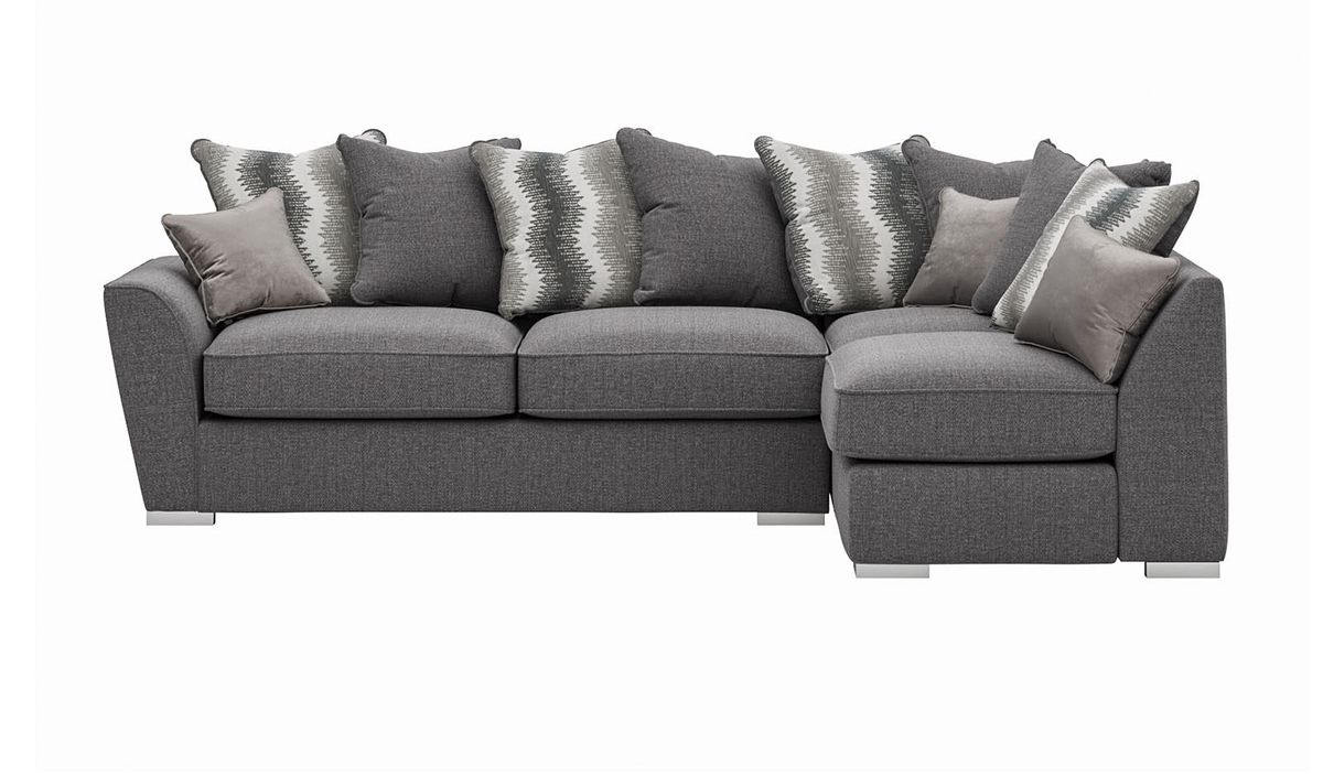 Canapé d'angle droit Majestic New avec dossier à coussins, gris foncé -Cherub 1482/ Meira 032/ gris - Velluti 16