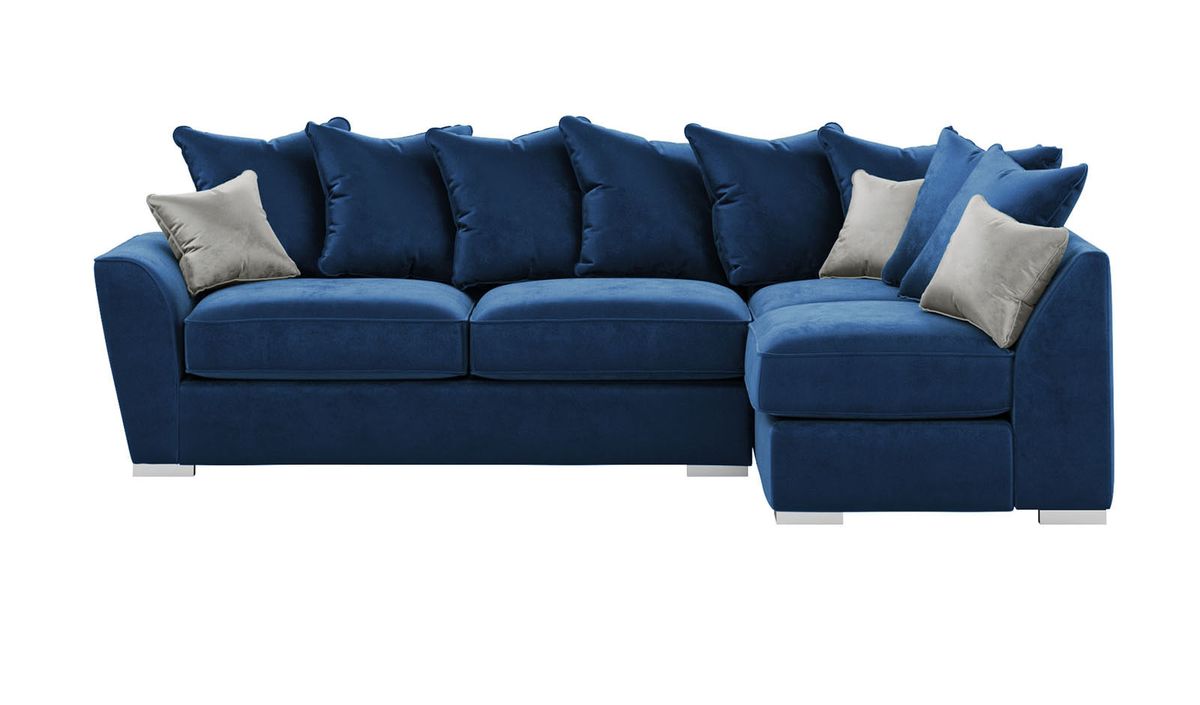 Canapé d'angle droit Majestic New avec dossier à coussins, bleu - Velluto 11/ gris clair  - Velluto 15