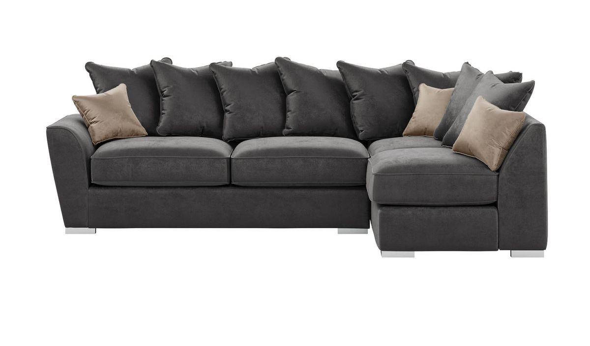 Canapé d'angle droit Majestic New avec dossier à coussins, graphite  - Velluto 19/ beige - Velluto 3