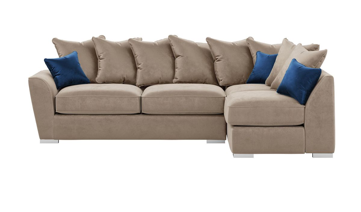 Canapé d'angle droit Majestic New avec dossier à coussins, beige - velluto 3/ bleu - Velluto 11