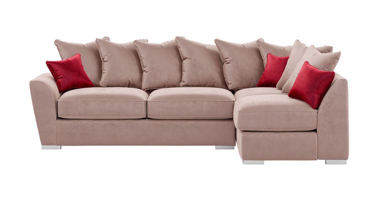 Canapé d'angle droit Majestic New avec dossier à coussins, rose poudré - Velluto 14/ rouge  - Velluto 7