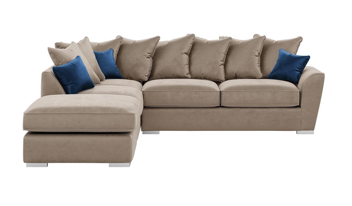 Canapé d’angle gauche à coussins Majestic, beige - velluto 3/ bleu - Velluto 11