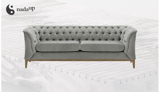 Canapé 2,5 places Chesterfield Modern Wood en mousse de qualité médicale