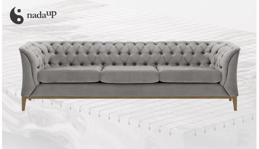 Canapé trois places Chesterfield Modern Wood en mousse de qualité médicale